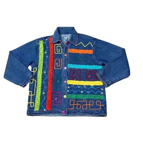 Keren Hart Artsy Retro Denim Jacket Size Medium - Picture 1 of 8